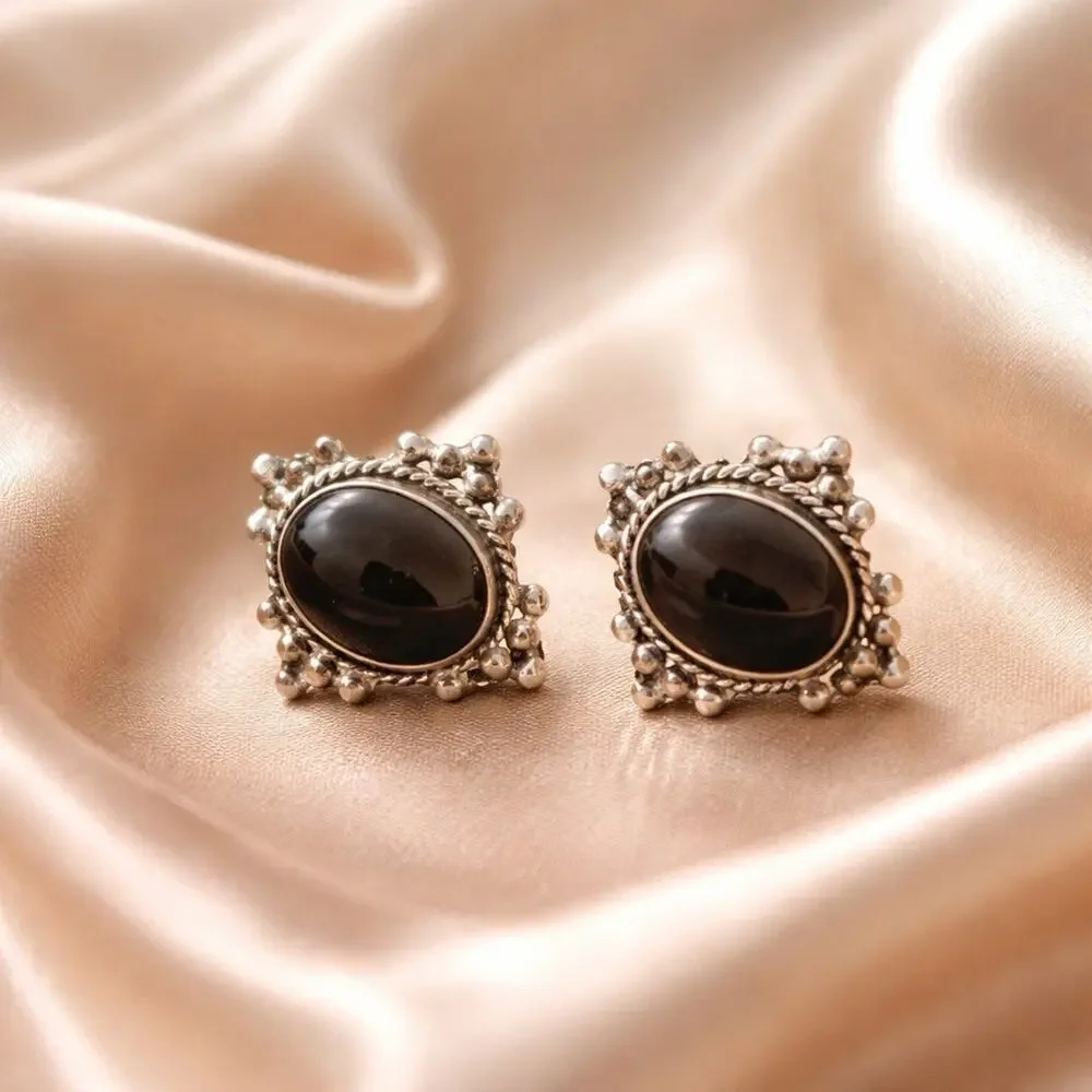 Vintage Silver Onyx clip Earrings 25.70 grams Sterling Stunning